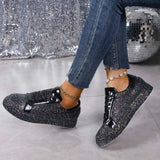 Sparkling Lace Up Sneakers - Trendsi - Flyclothing LLC