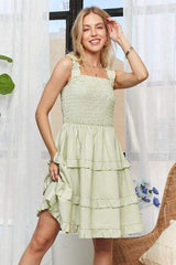 ADORA Smocked Ruffled Wide Strap Mini Dress - Trendsi - Flyclothing LLC