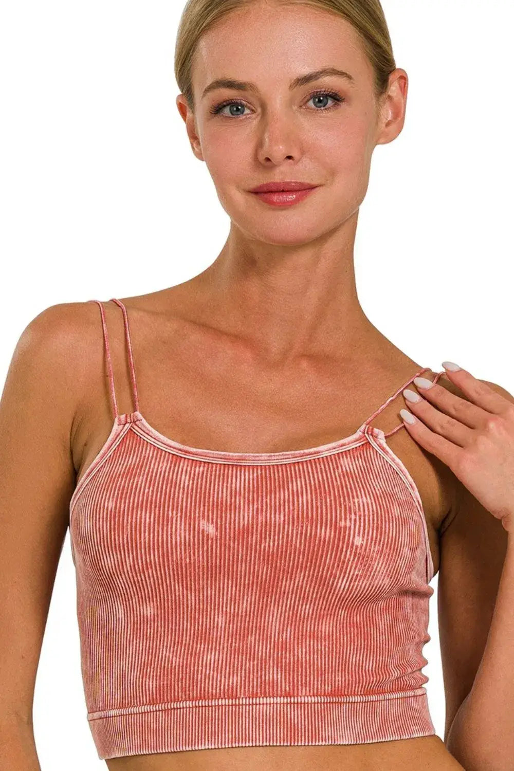 Zenana Washed Ribbed Seamless Double Strap Brami - Trendsi - Flyclothing LLC