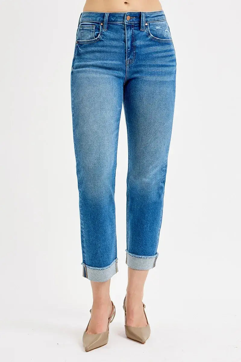 RISEN Full Size High Rise Boyfriend Fit Ankle Jeans Plus SIze - Trendsi - Flyclothing LLC