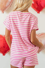 Striped Round Neck T-Shirt and Drawstring Shorts Set - Trendsi - Flyclothing LLC