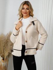 Pocketed Button Down Collared Neck Jacket - Trendsi