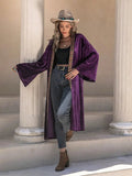 Embroidered Open Front Long Sleeve Cardigan - Trendsi