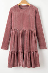 Ruffle Hem Round Neck Long Sleeve Dress - Trendsi - Flyclothing LLC