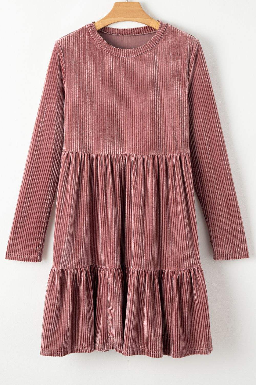 Ruffle Hem Round Neck Long Sleeve Dress - Trendsi - Flyclothing LLC