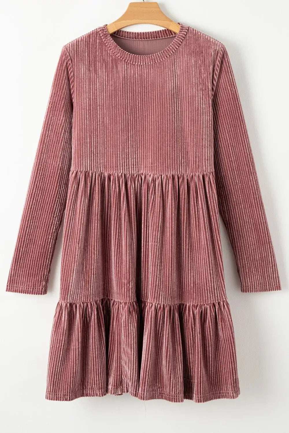 Ruffle Hem Round Neck Long Sleeve Dress - Trendsi - Flyclothing LLC