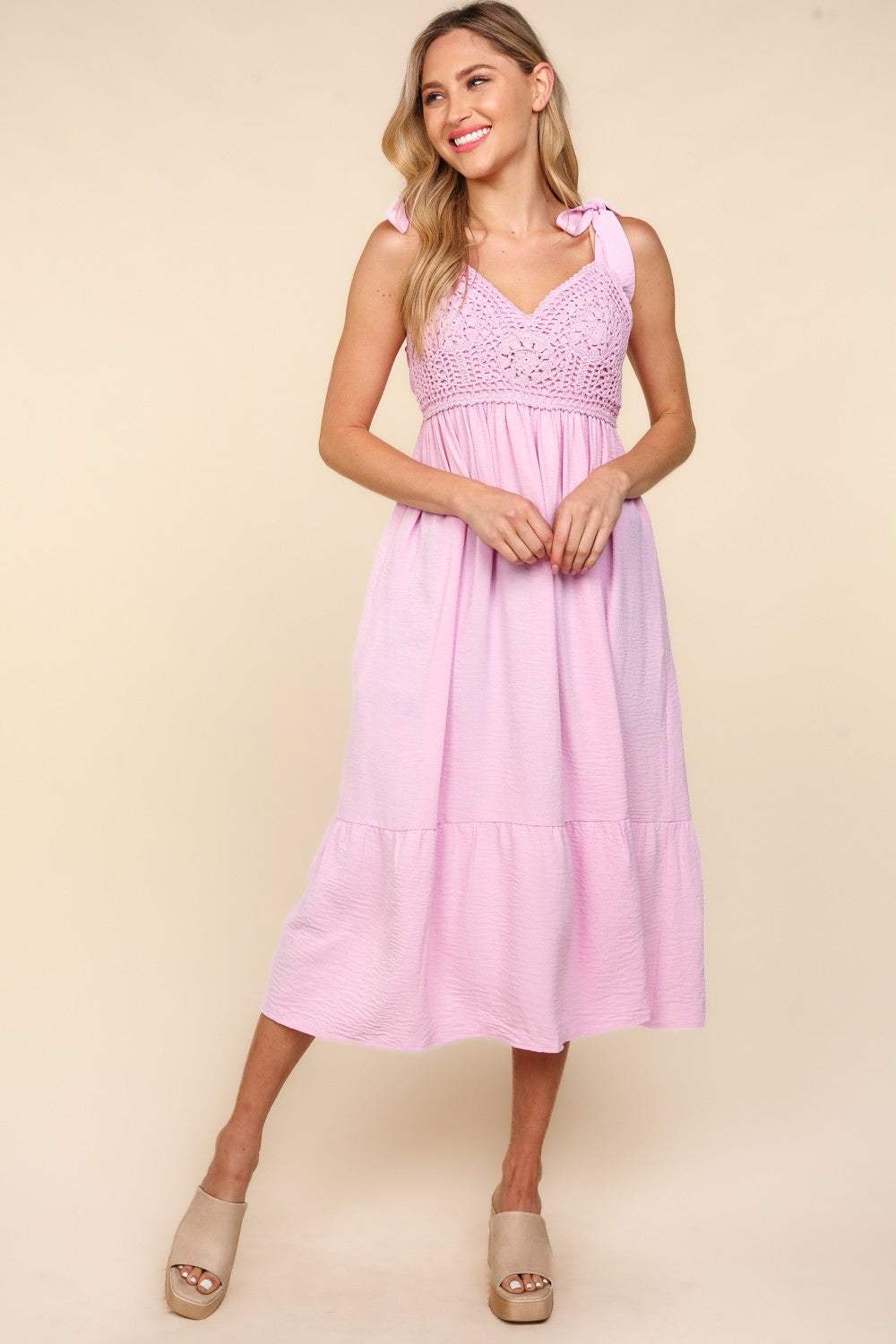 Haptics Crochet Lace Ruffle Hem Cami Midi Dress - Trendsi - Flyclothing LLC
