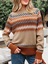 Color Block Crew Neck Sweater - Trendsi - Flyclothing LLC