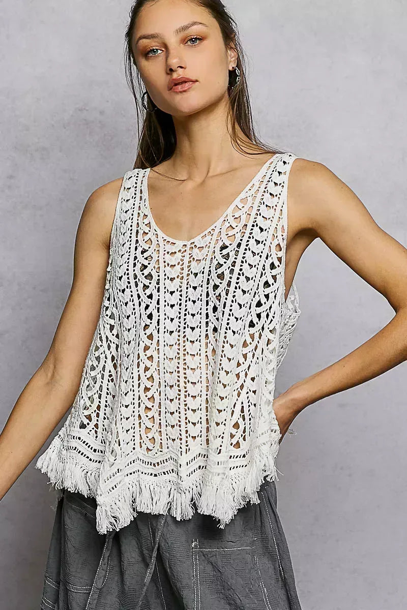POL Crochet Fringe Hem Tank Top - Trendsi - Flyclothing LLC