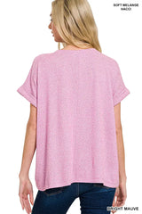Zenana Soft Melange Hacci Short Sleeve Round Neck Top - Trendsi - Flyclothing LLC