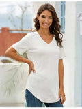 Full Size Solid V-Neck Short Sleeve T-Shirt Plus Size - Trendsi - Flyclothing LLC
