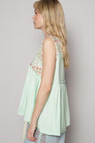 POL Lace Detail Frill Floral V-Neck Sleeveless Top - Trendsi