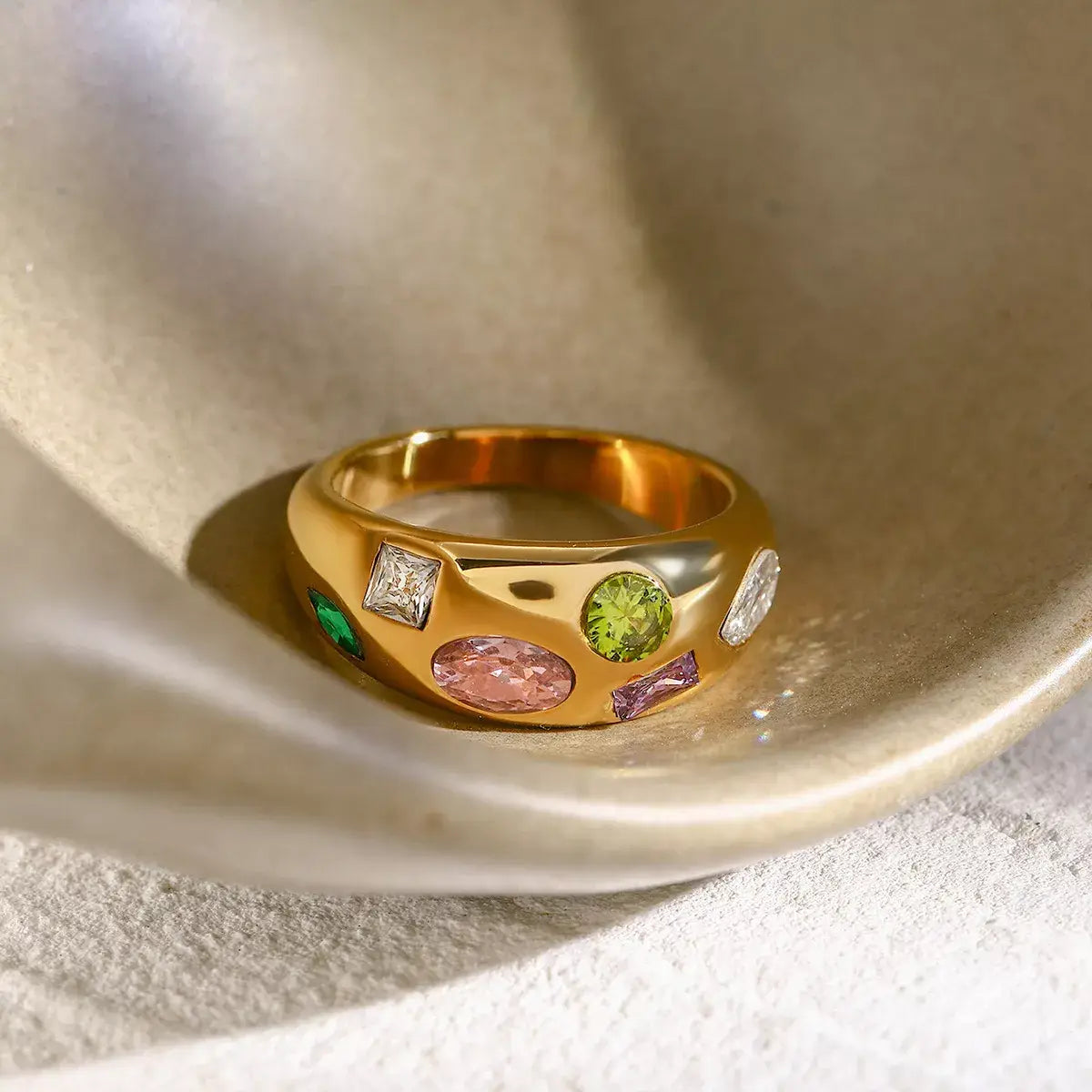 18K Gold-Plated Colorful Zircon Ring - Trendsi - Flyclothing LLC