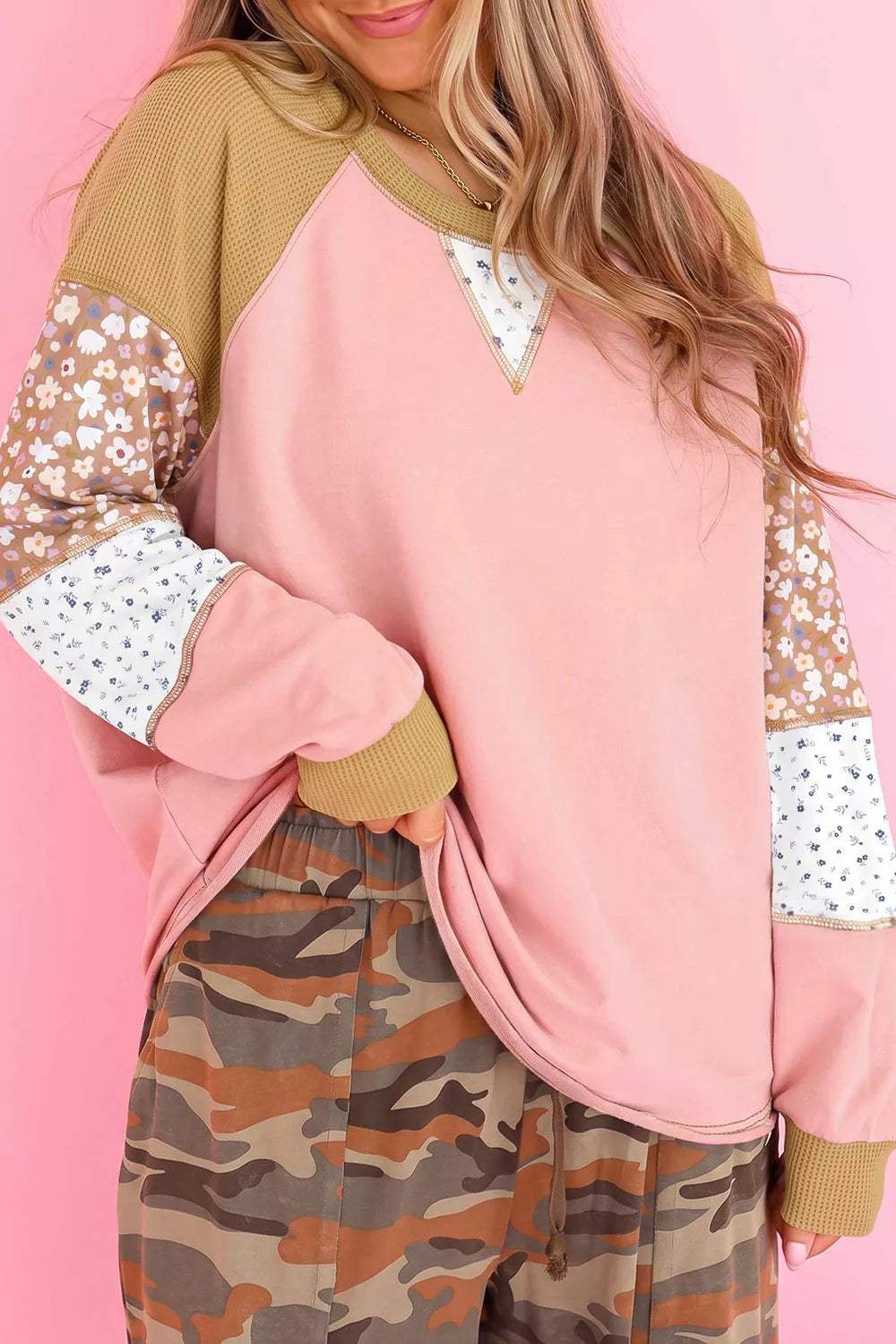 Floral Print Raglan Sleeve Sweatshirt - Trendsi - Flyclothing LLC