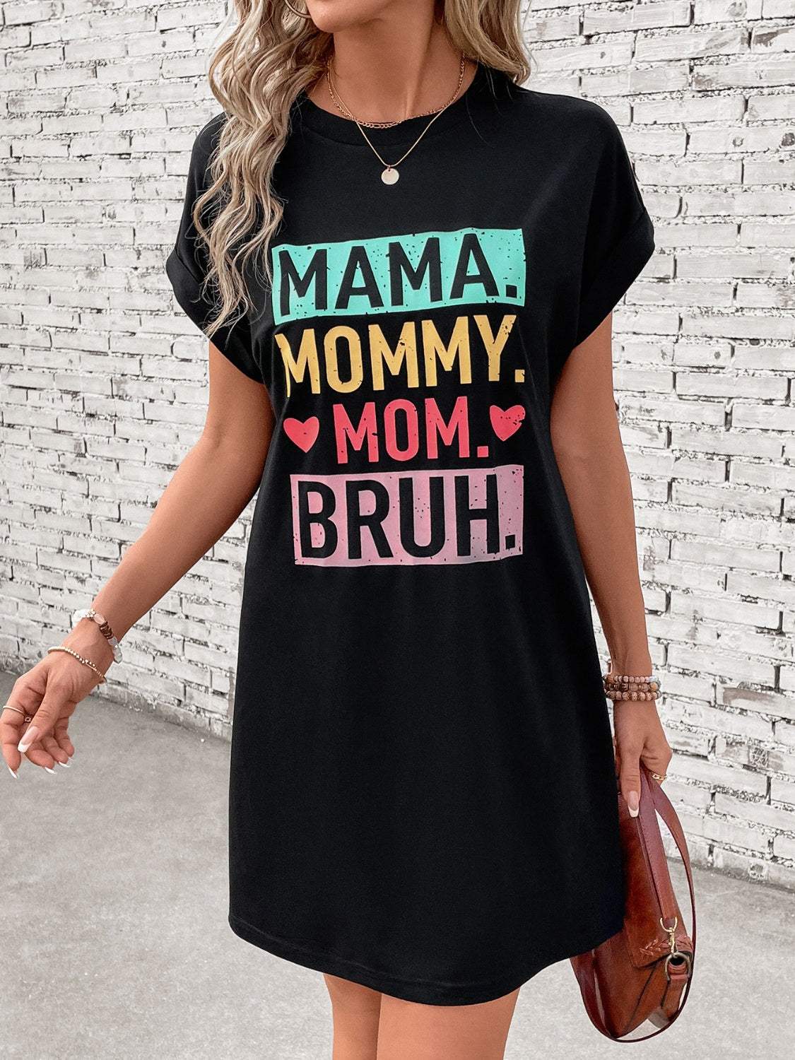 Letter Graphic Short Sleeve Mini Tee Dress - Trendsi - Flyclothing LLC