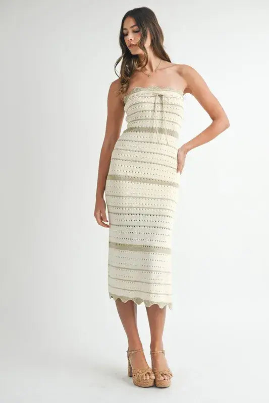 MABLE Contrast Striped Crochet Knit Midi Dress - Trendsi - Flyclothing LLC