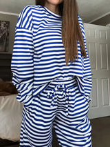 Striped Round Neck Top and Pants Set - Trendsi - Flyclothing LLC