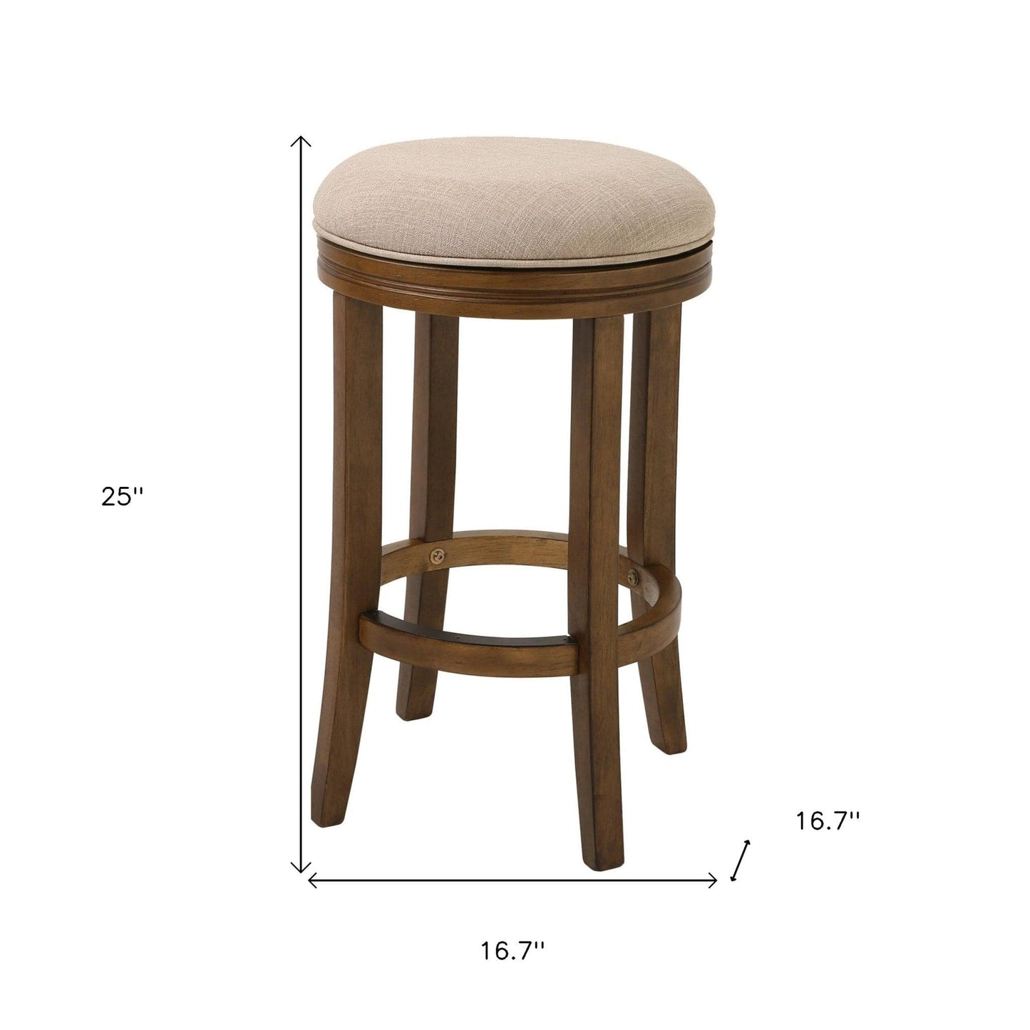 25" Cream And Brown Solid Wood Swivel Backless Counter Height Bar Chair - Homeroots - Flyclothing LLC