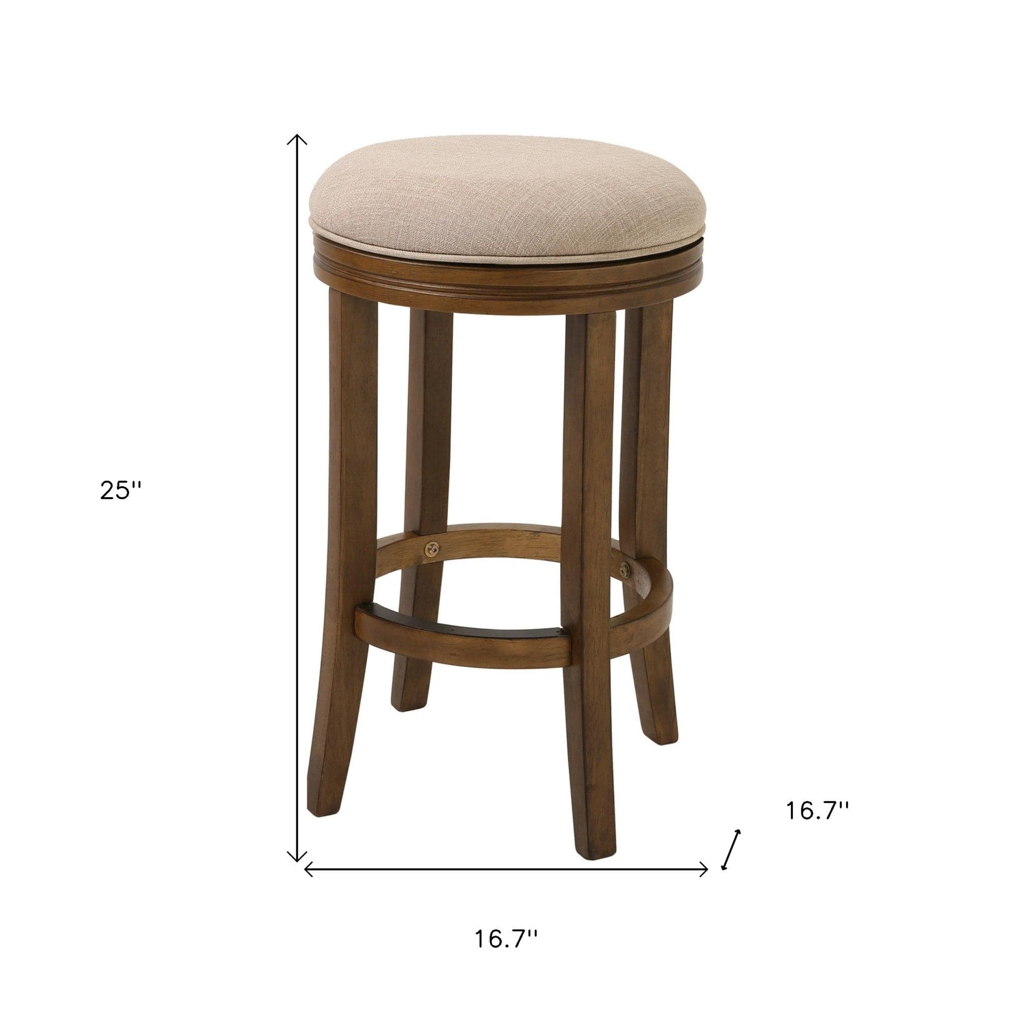 25" Cream And Brown Solid Wood Swivel Backless Counter Height Bar Chair - Homeroots - Flyclothing LLC