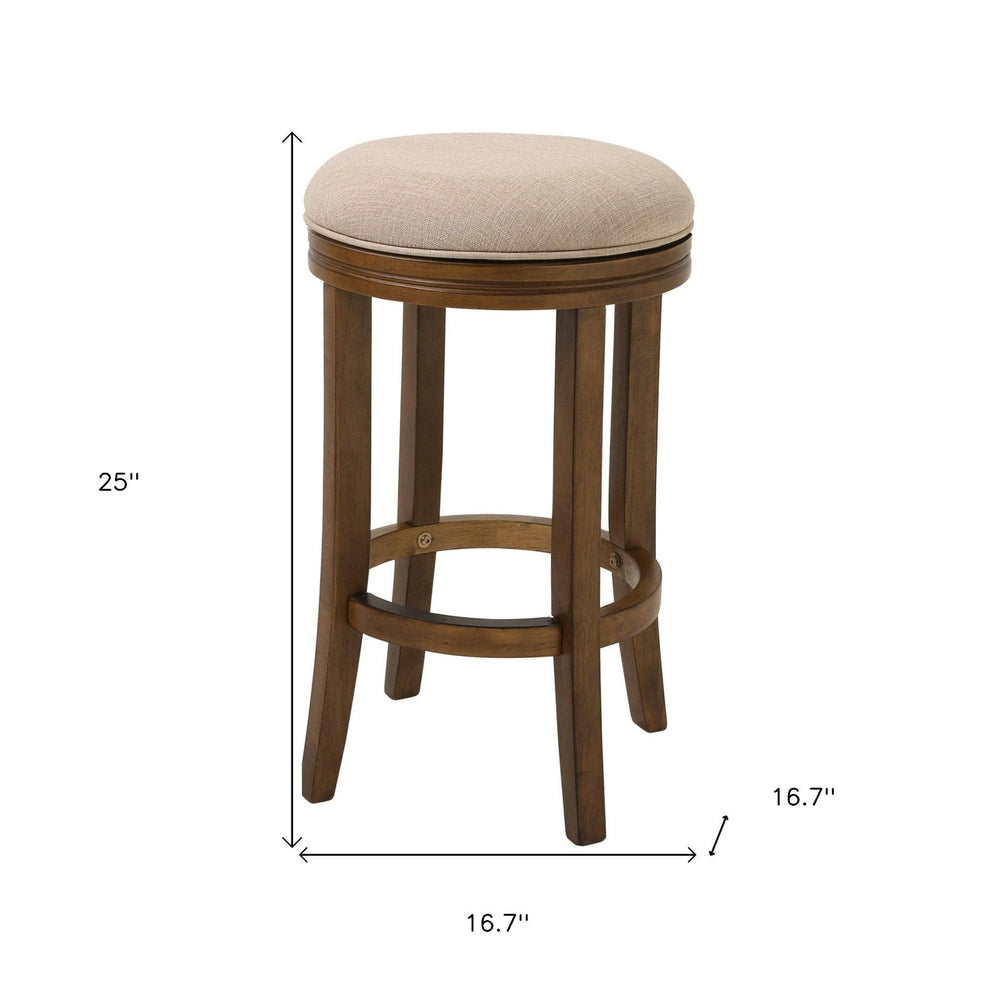 25" Cream And Brown Solid Wood Swivel Backless Counter Height Bar Chair - Homeroots
