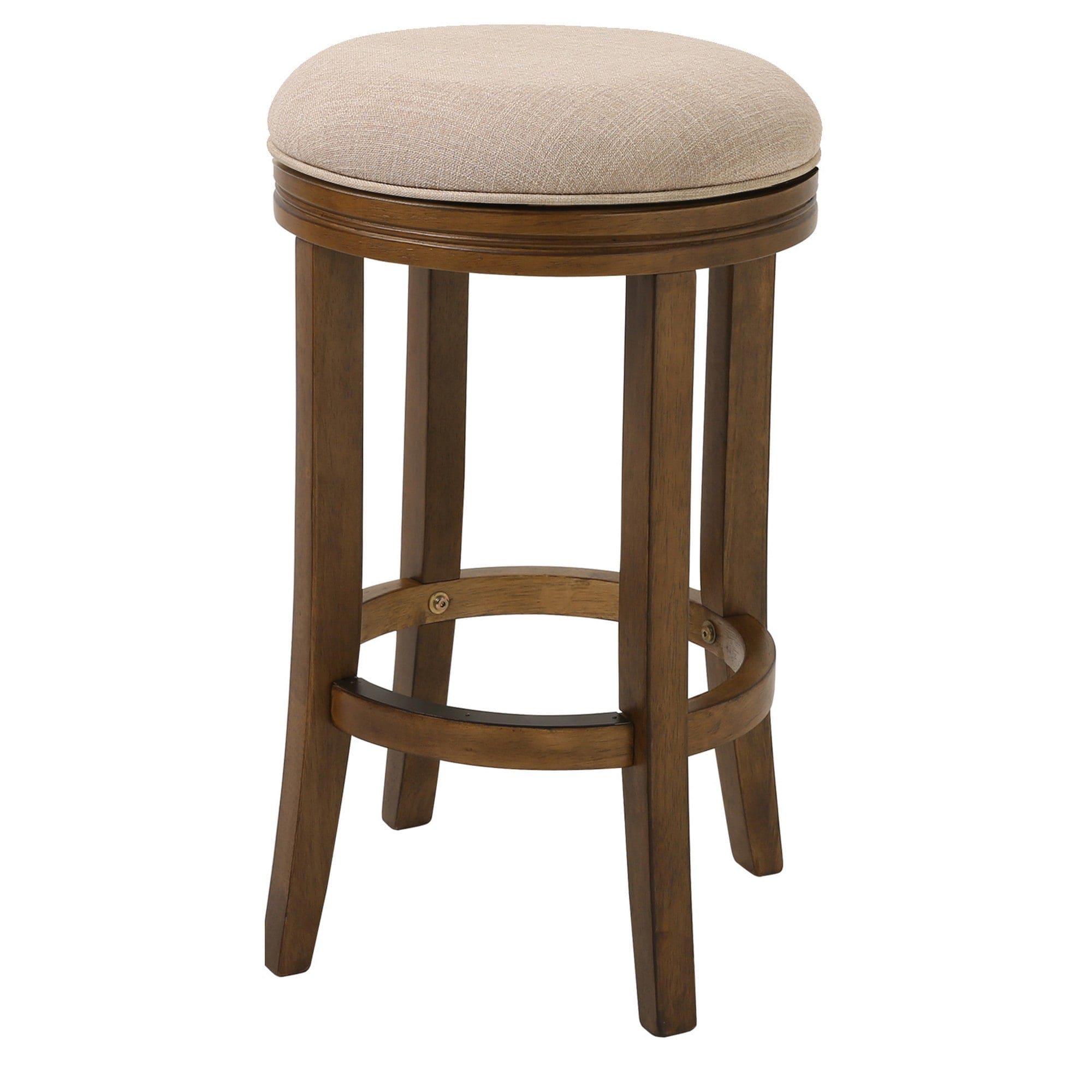 25" Cream And Brown Solid Wood Swivel Backless Counter Height Bar Chair - Homeroots - Flyclothing LLC