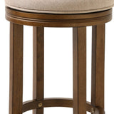 25" Cream And Brown Solid Wood Swivel Backless Counter Height Bar Chair - Homeroots - Flyclothing LLC
