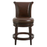 25" Dark Brown Faux Leather And Solid Wood Swivel Counter Height Bar Chair - Homeroots