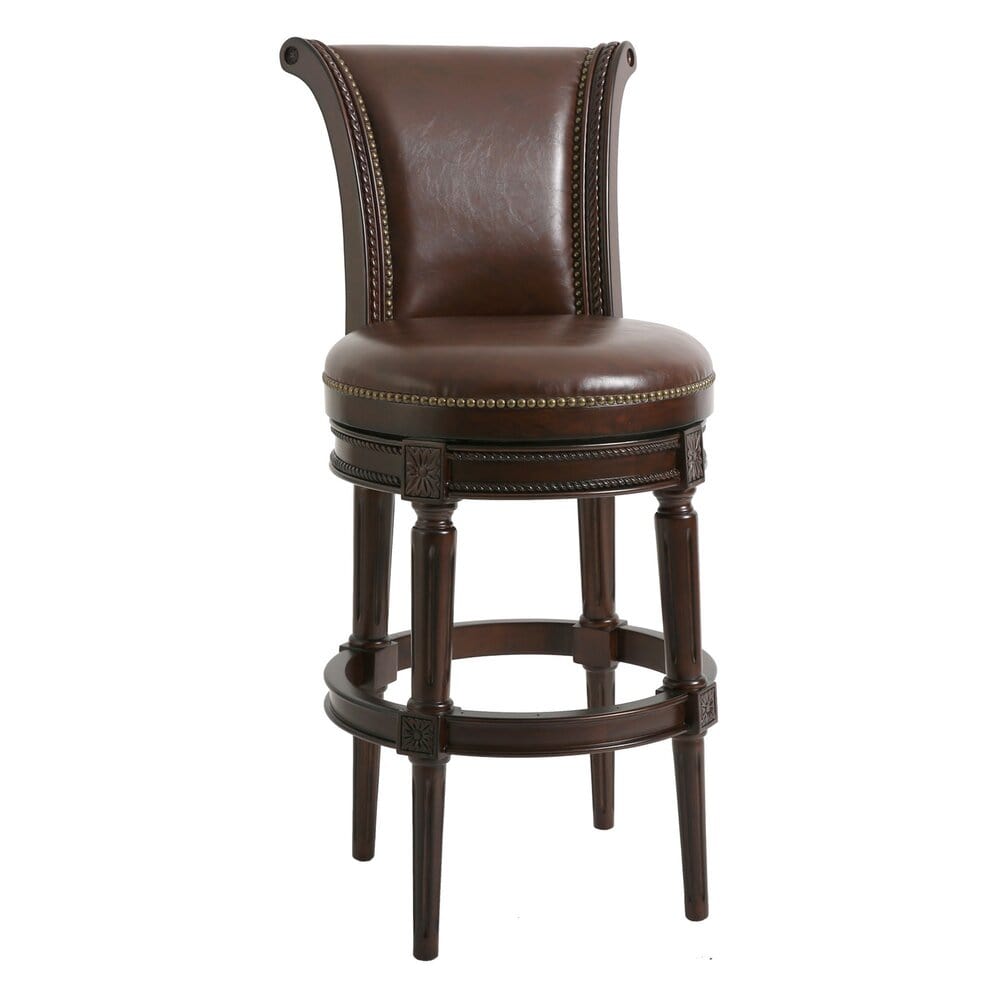 25" Walnut And Dark Brown Solid Wood Swivel Bar Height Bar Chair - Homeroots - Flyclothing LLC