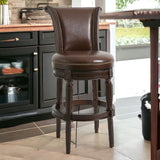 25" Walnut And Dark Brown Solid Wood Swivel Bar Height Bar Chair - Homeroots