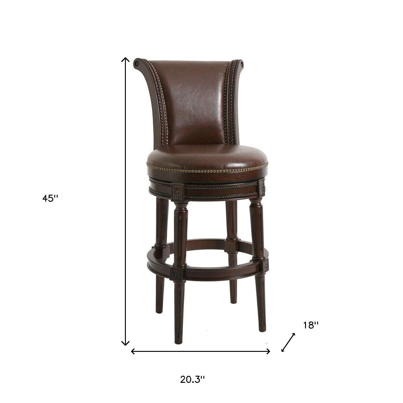 25" Walnut And Dark Brown Solid Wood Swivel Bar Height Bar Chair - Homeroots - Flyclothing LLC
