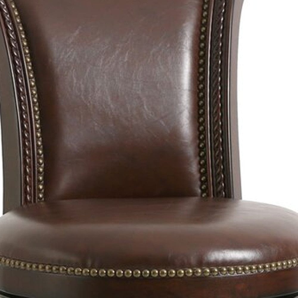 25" Walnut And Dark Brown Solid Wood Swivel Bar Height Bar Chair - Homeroots - Flyclothing LLC