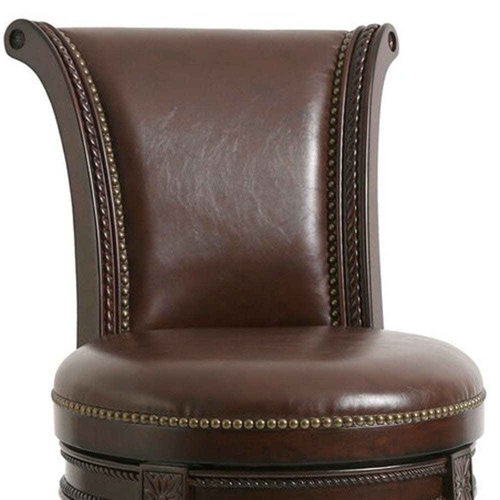 25" Walnut And Dark Brown Solid Wood Swivel Bar Height Bar Chair - Homeroots - Flyclothing LLC