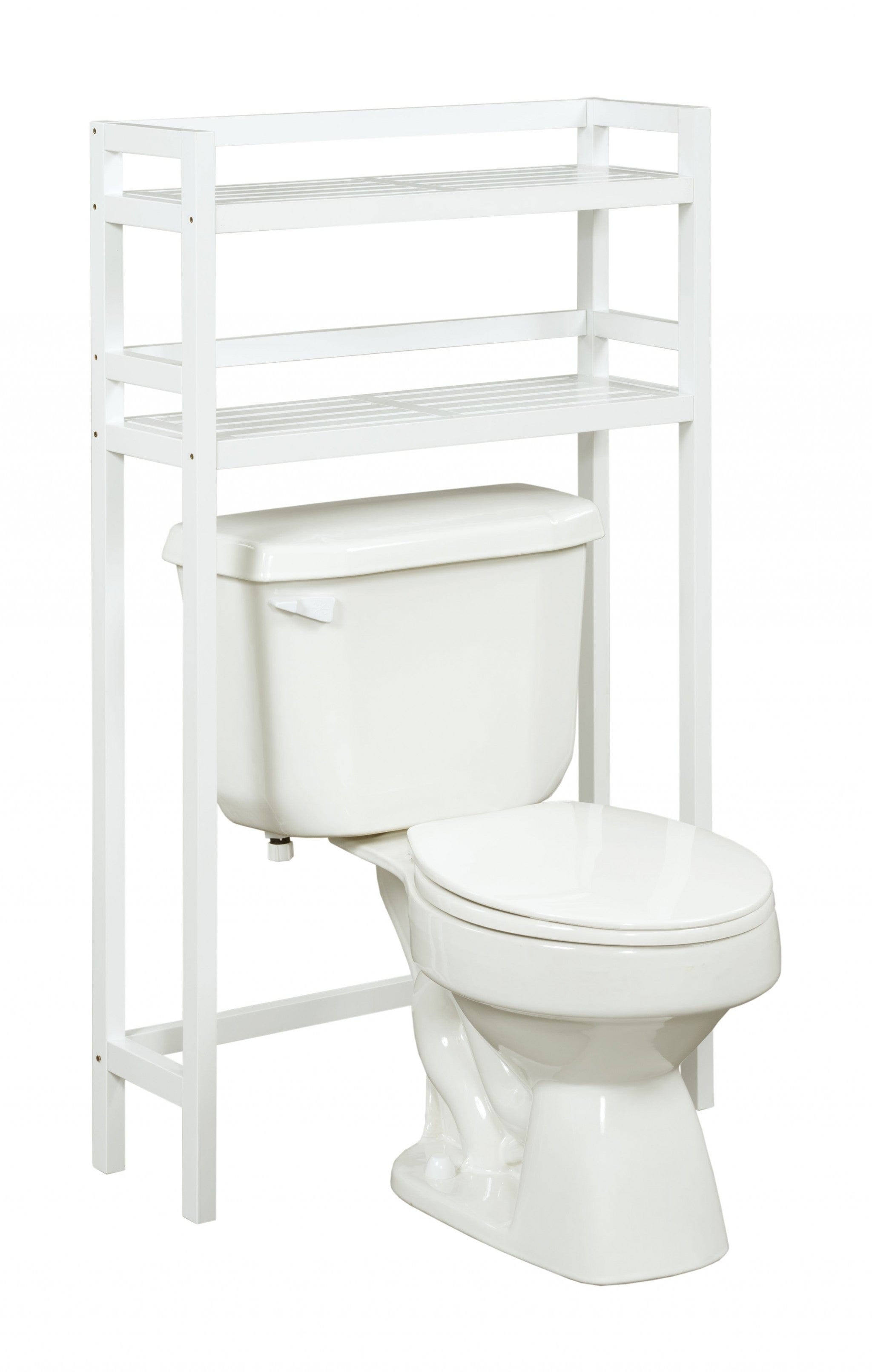 48" White Finish 2 Tier Solid Wood Over Toilet Organizer - Homeroots