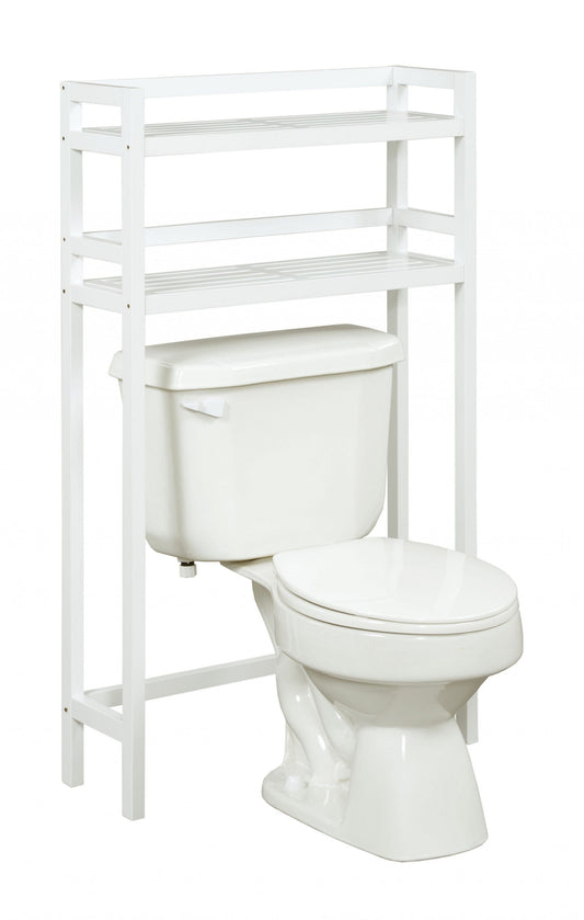 48" White Finish 2 Tier Solid Wood Over Toilet Organizer - Homeroots