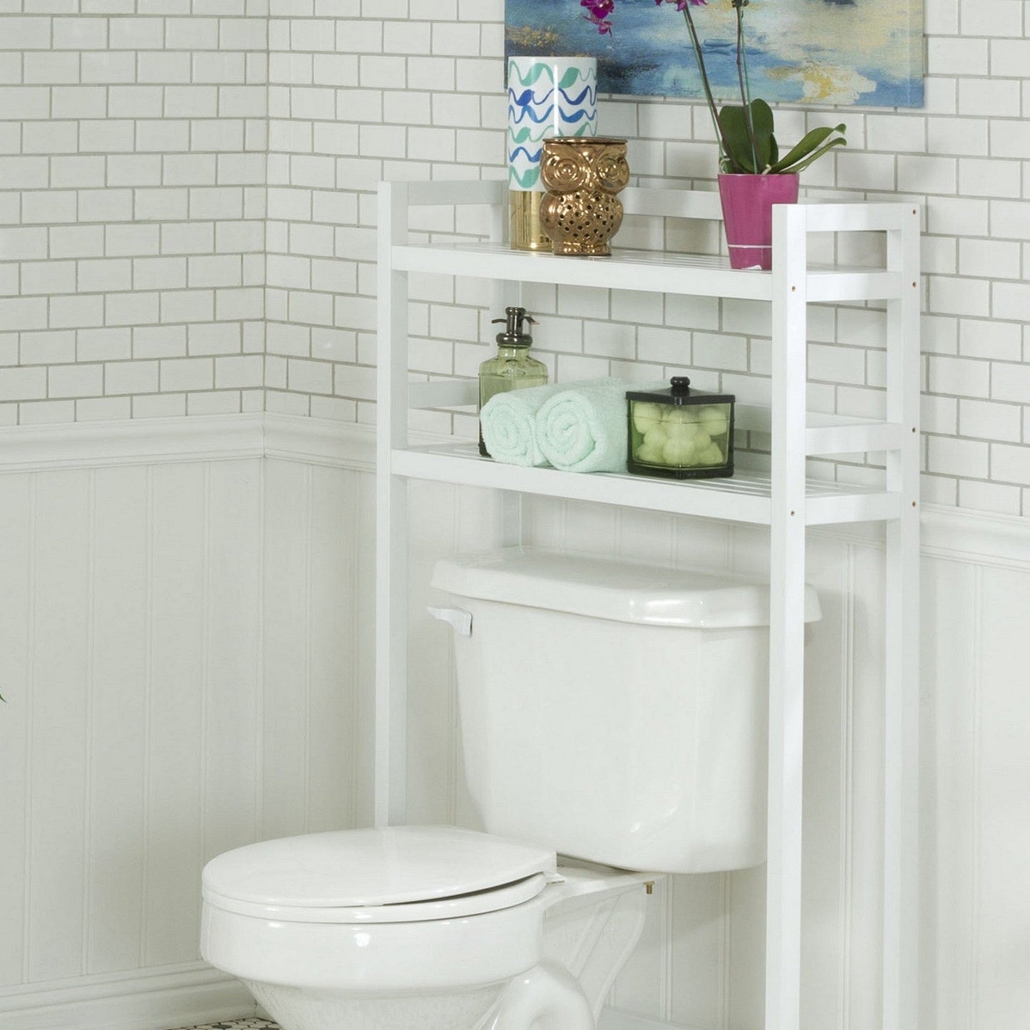 48" White Finish 2 Tier Solid Wood Over Toilet Organizer - Homeroots - Flyclothing LLC