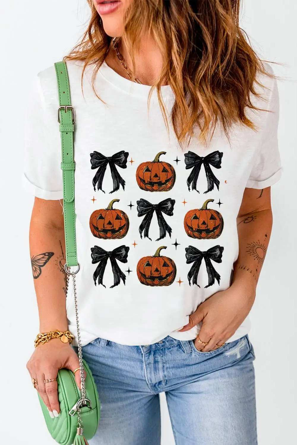 Pumpkin Round Neck Short Sleeve T-Shirt - Trendsi - Flyclothing LLC