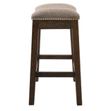 26" Gray And Wood Brown Fabric And Solid Wood Backless Counter Height Bar Chair - Homeroots