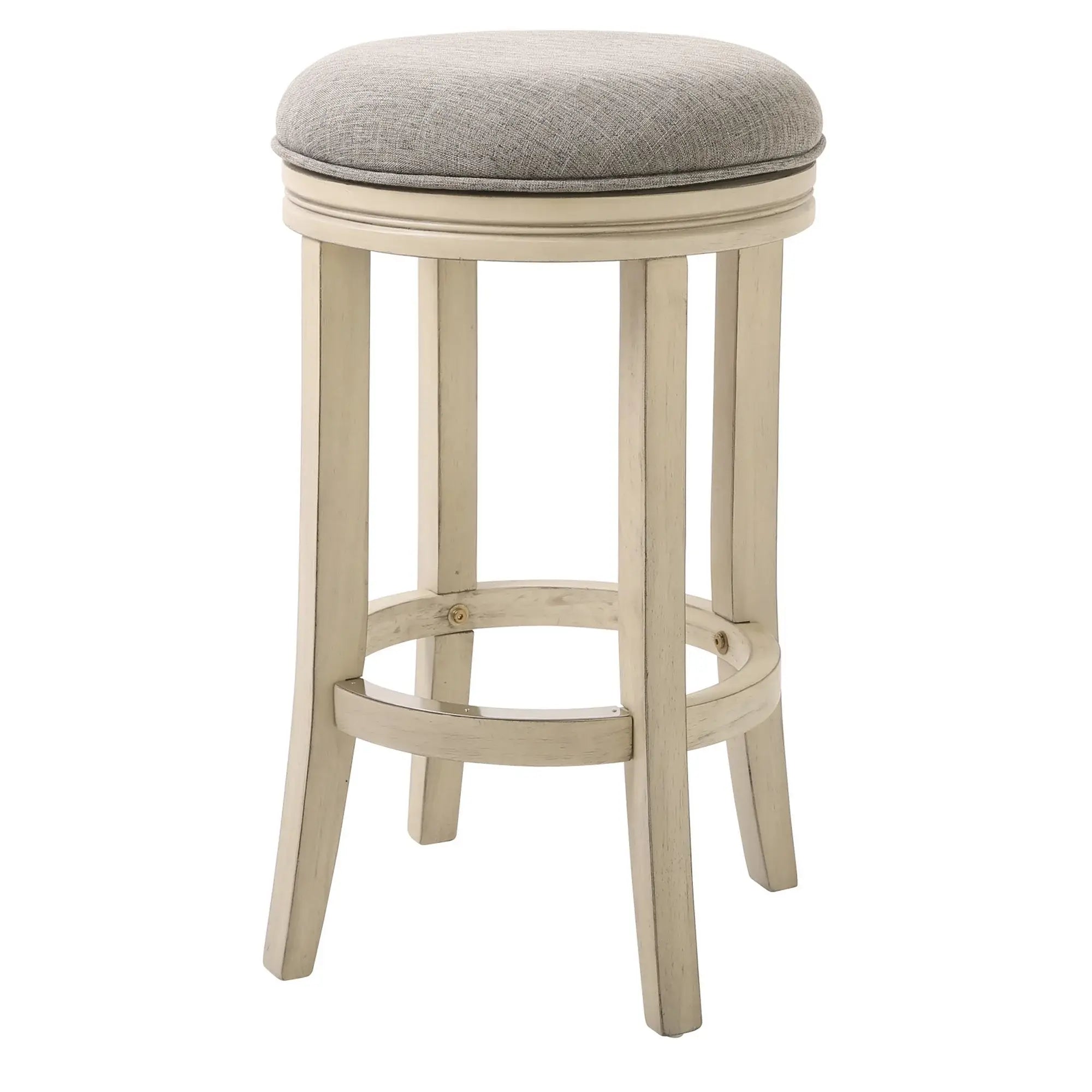 25" Gray And Ivory Solid Wood Swivel Backless Counter Height Bar Chair - Homeroots - Flyclothing LLC