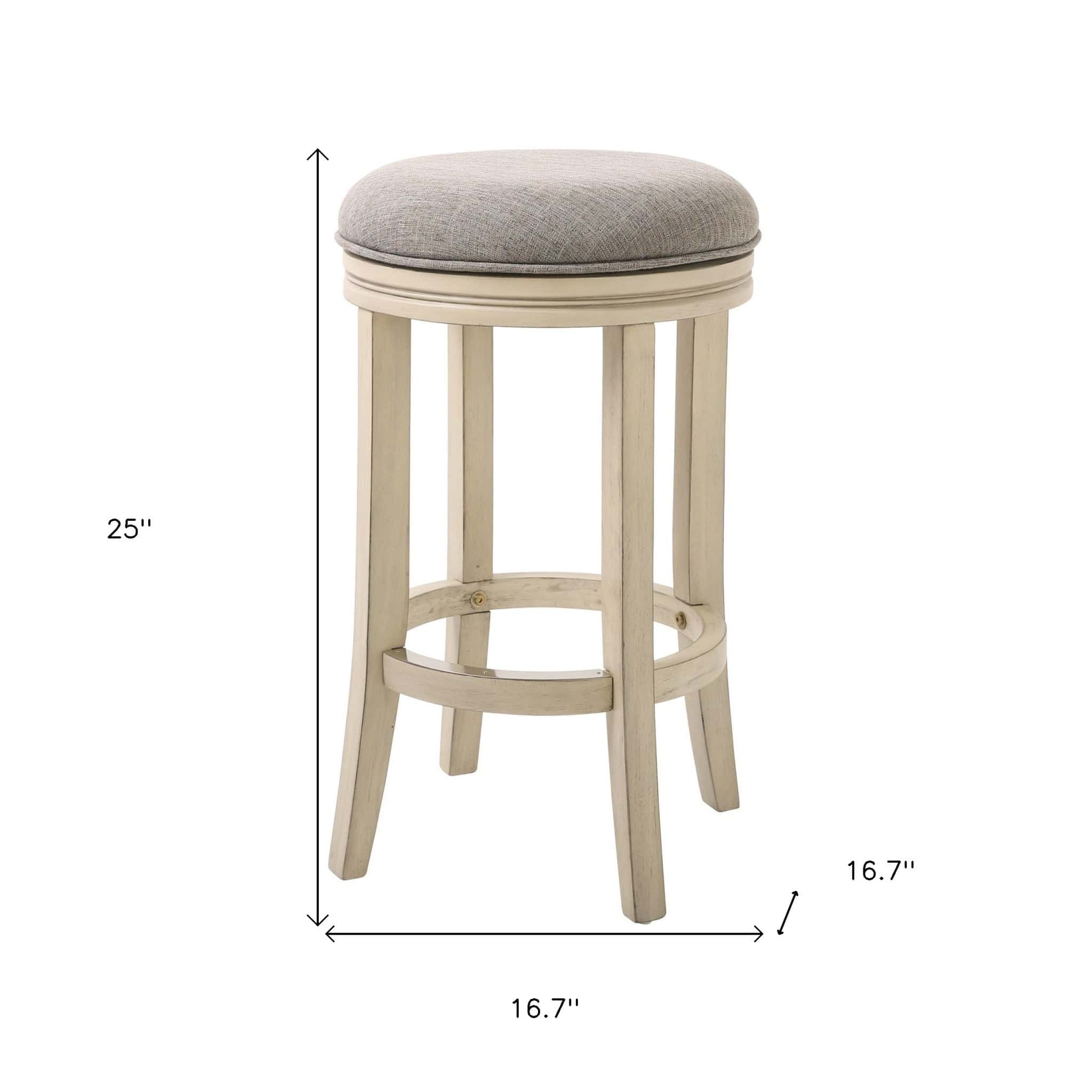 25" Gray And Ivory Solid Wood Swivel Backless Counter Height Bar Chair - Homeroots