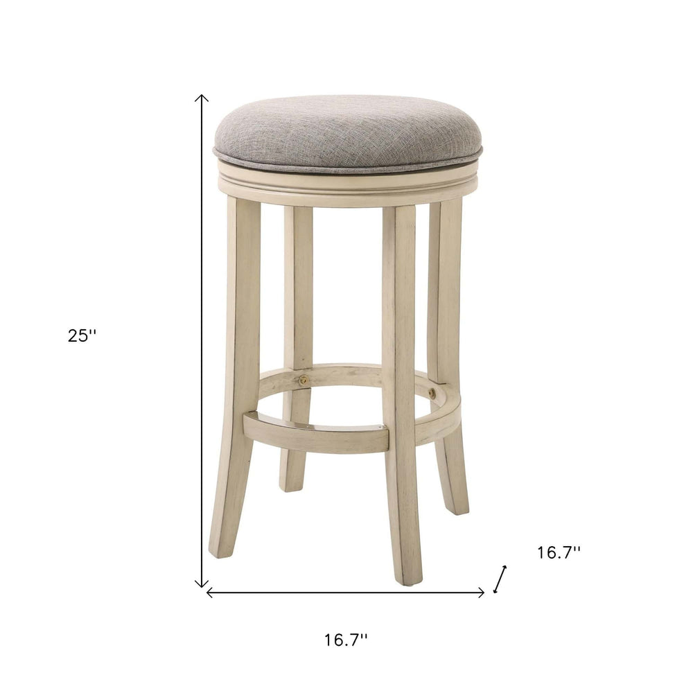 25" Gray And Ivory Solid Wood Swivel Backless Counter Height Bar Chair - Homeroots