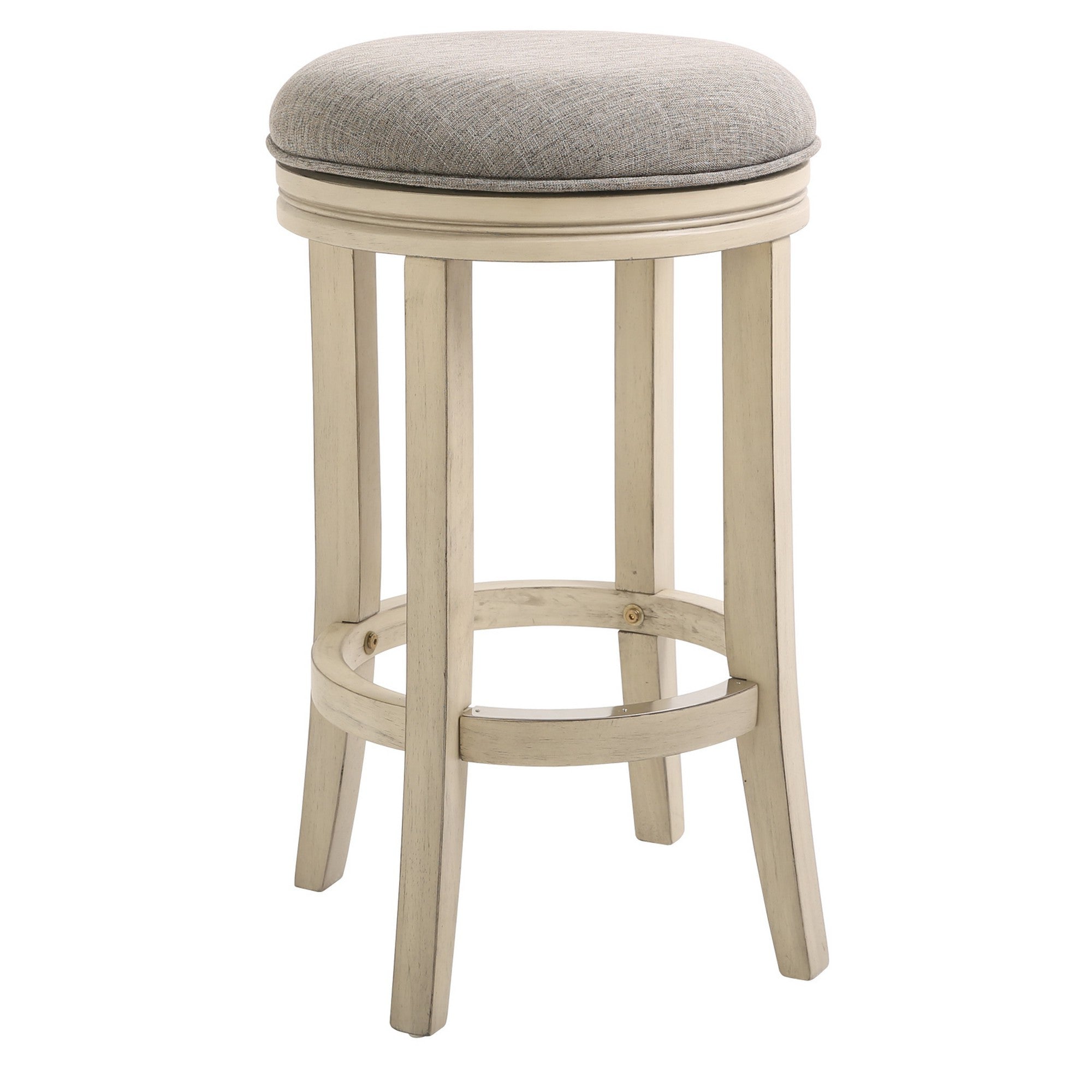 25" Gray And Ivory Solid Wood Swivel Backless Counter Height Bar Chair - Homeroots - Flyclothing LLC
