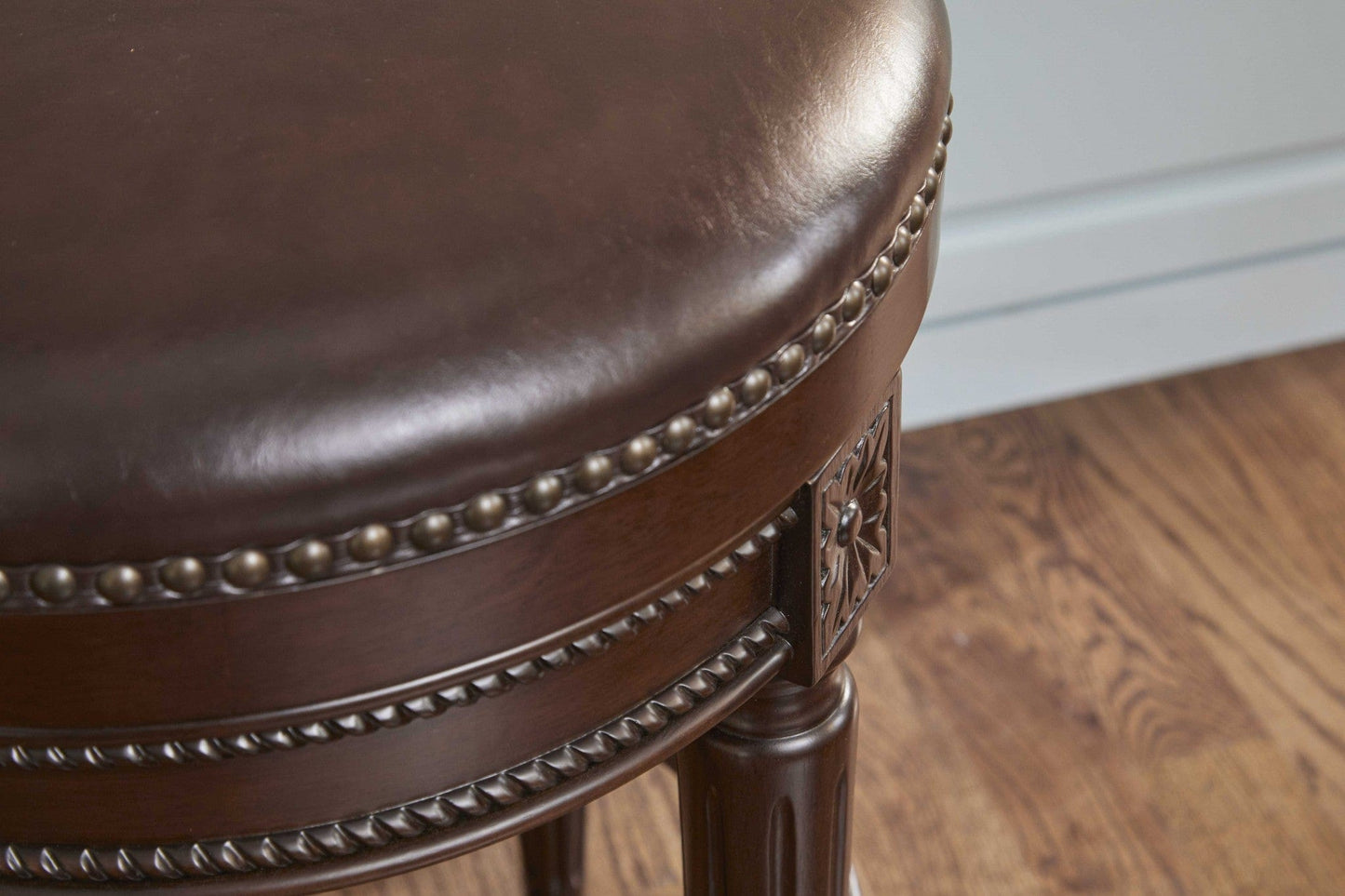 26" Dark Brown And Wood Brown Faux Leather Swivel Backless Counter Height Bar Chair - Homeroots - Flyclothing LLC