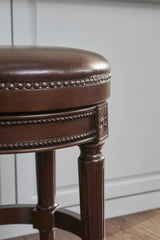 26" Dark Brown And Wood Brown Faux Leather Swivel Backless Counter Height Bar Chair - Homeroots - Flyclothing LLC