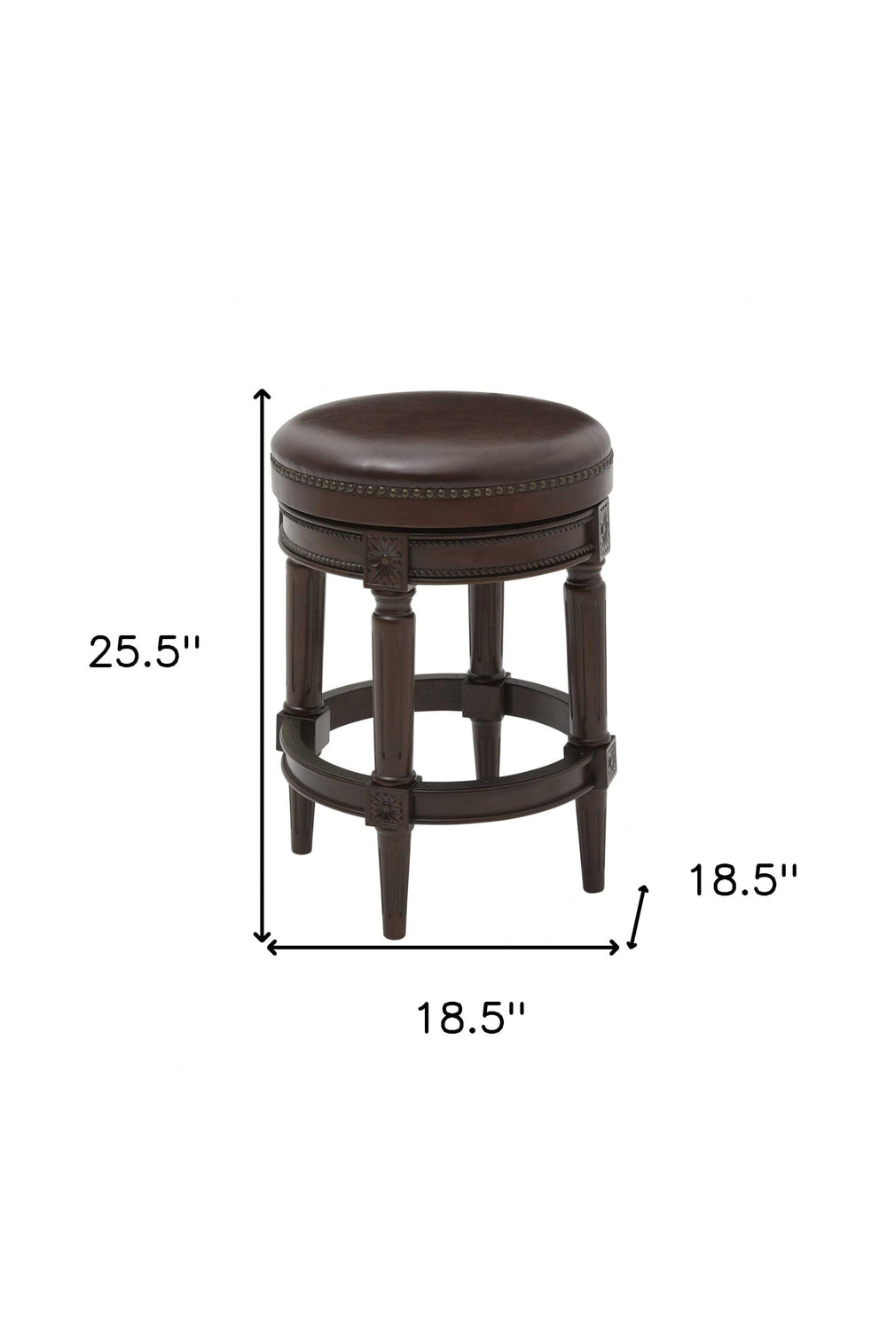 26" Dark Brown And Wood Brown Faux Leather Swivel Backless Counter Height Bar Chair - Homeroots - Flyclothing LLC