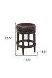 26" Dark Brown And Wood Brown Faux Leather Swivel Backless Counter Height Bar Chair - Homeroots - Flyclothing LLC