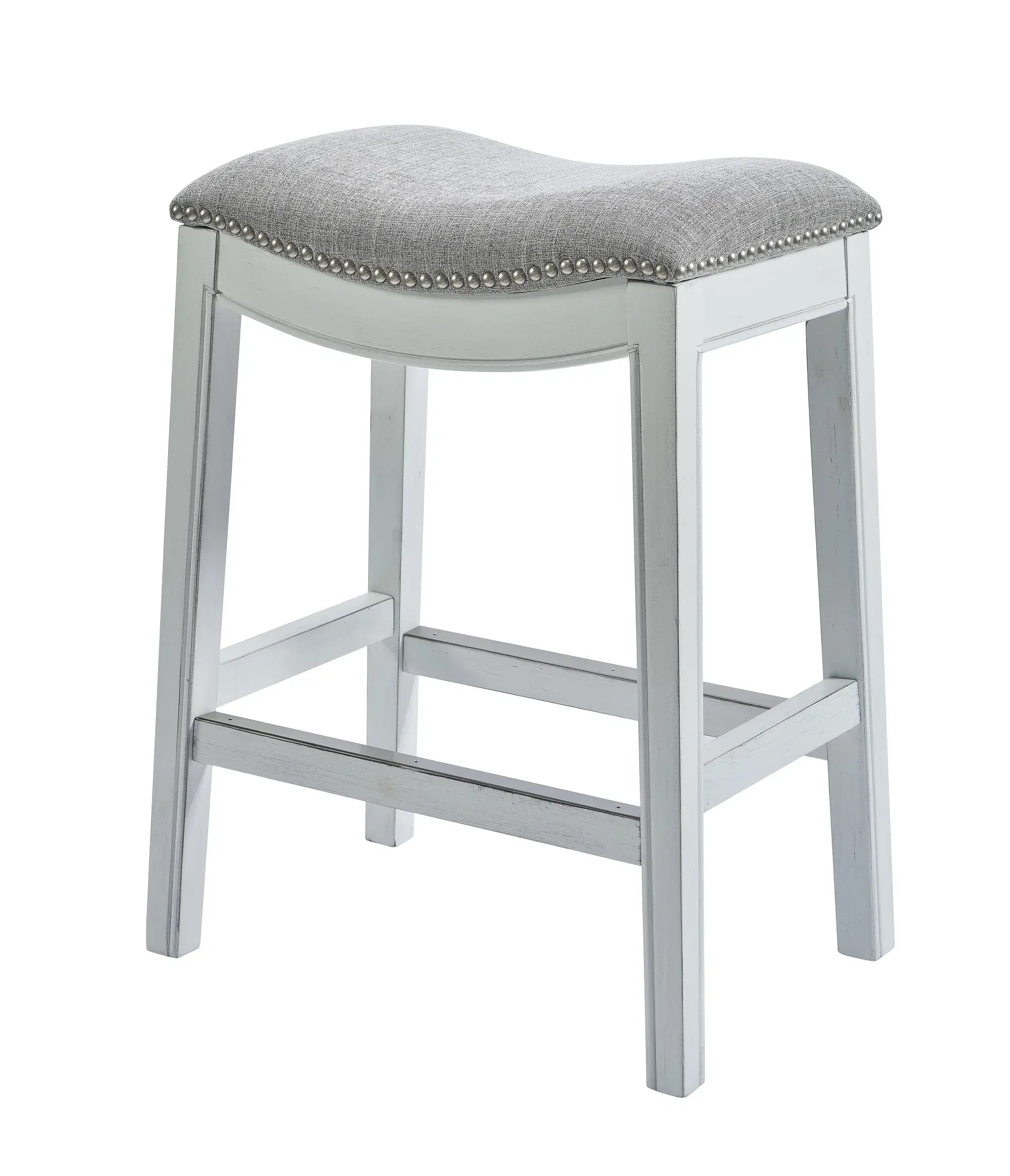 26" Gray And White Solid Wood Backless Counter Height Bar Chair - Homeroots - Flyclothing LLC