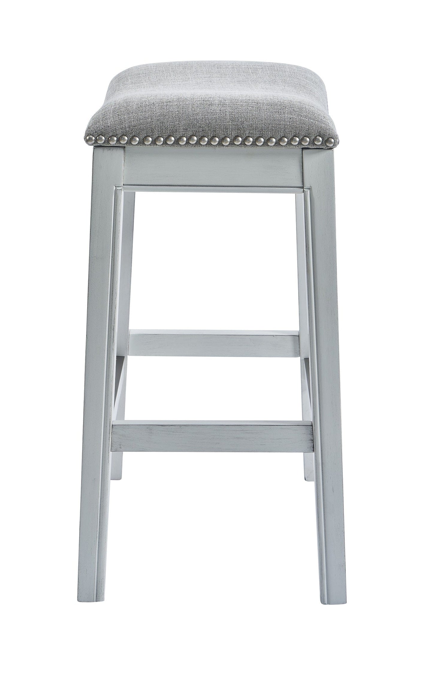 26" Gray And White Solid Wood Backless Counter Height Bar Chair - Homeroots - Flyclothing LLC