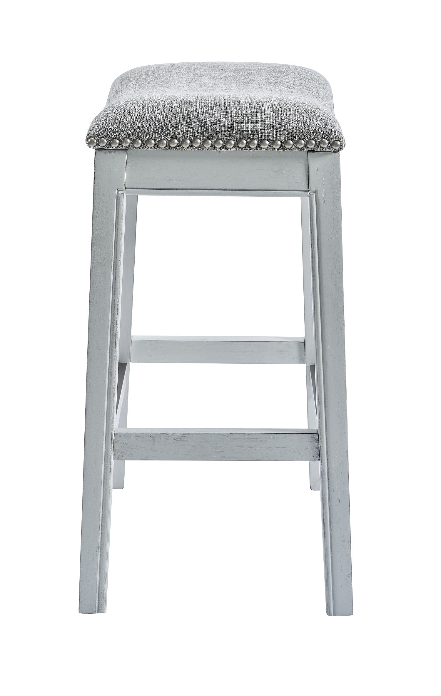 26" Gray And White Solid Wood Backless Counter Height Bar Chair - Homeroots - Flyclothing LLC