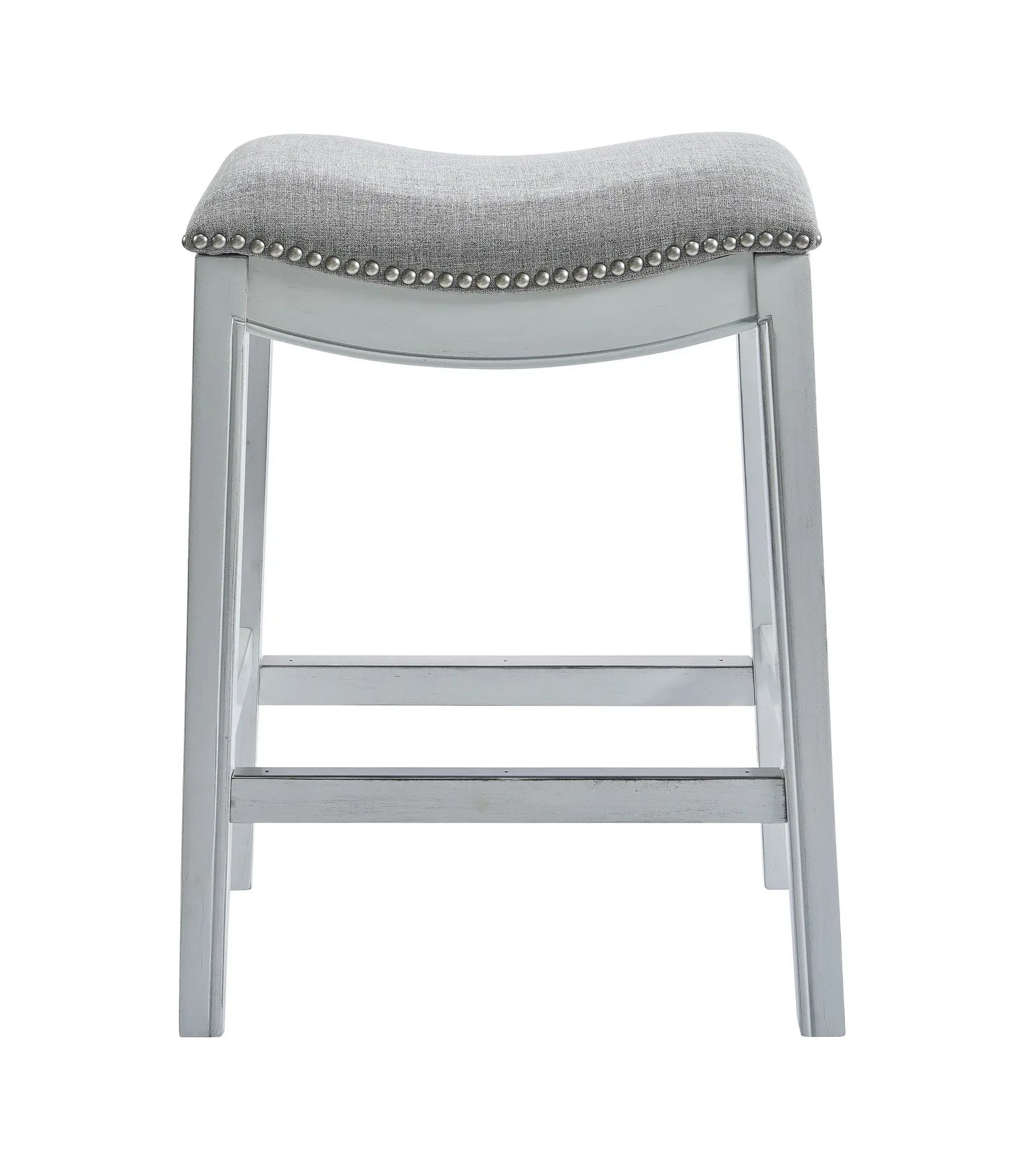 26" Gray And White Solid Wood Backless Counter Height Bar Chair - Homeroots - Flyclothing LLC