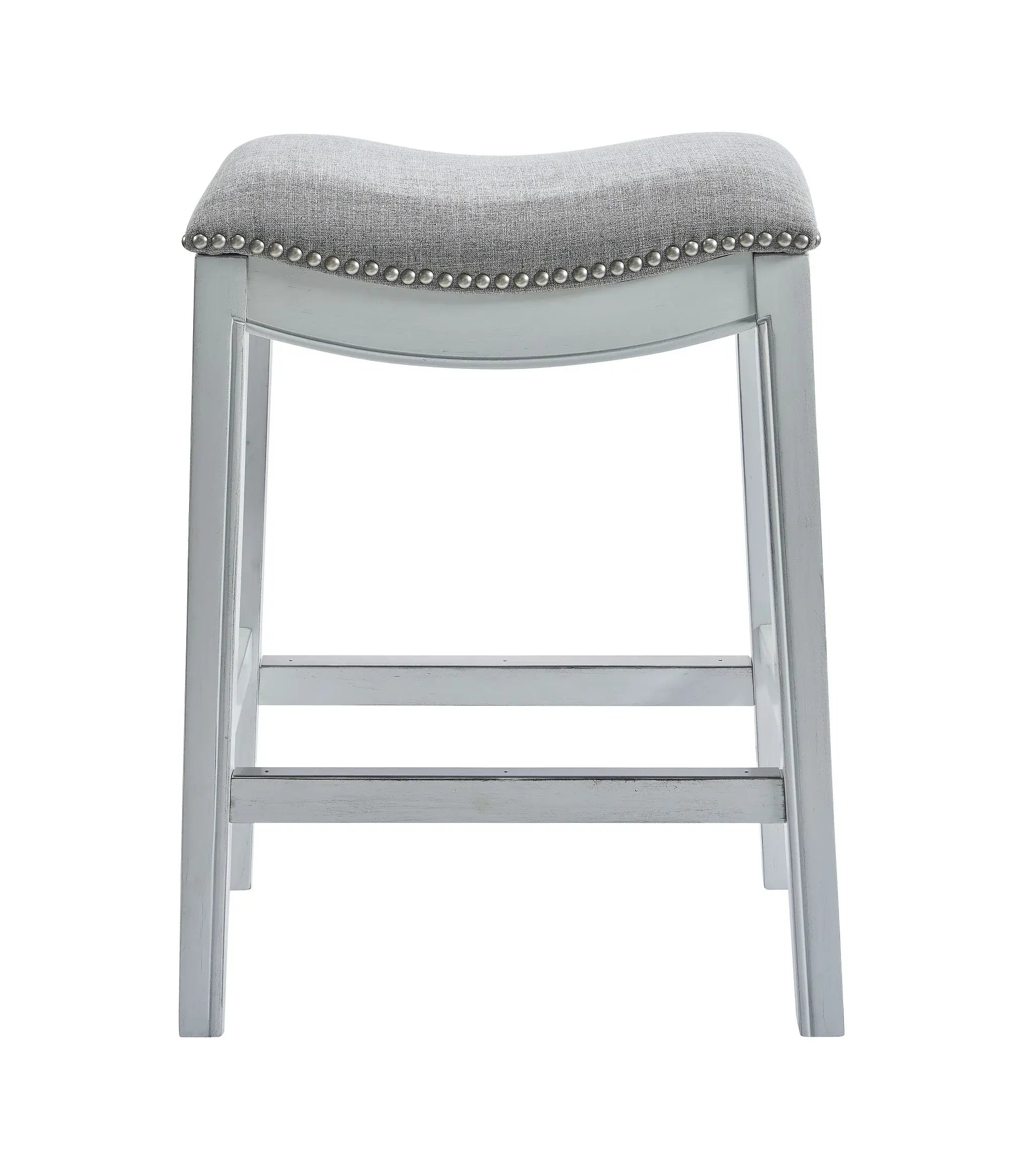 26" Gray And White Solid Wood Backless Counter Height Bar Chair - Homeroots - Flyclothing LLC